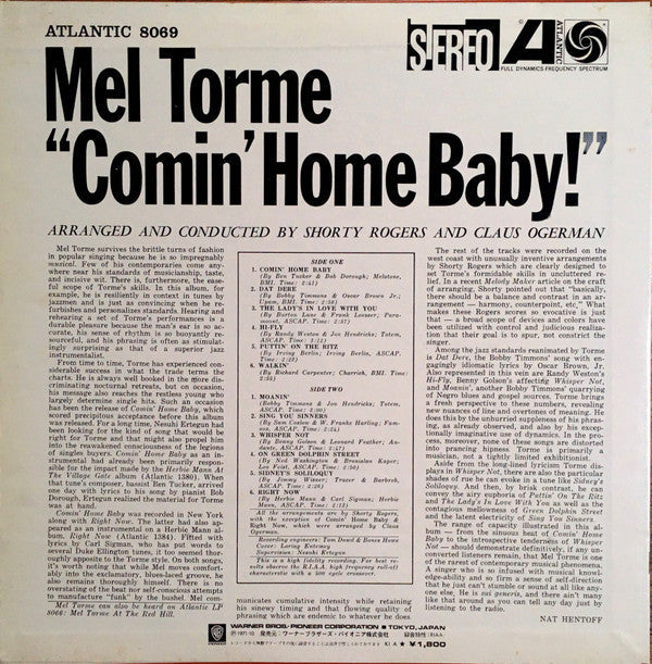 Mel Tormé - Comin' Home Baby! (Vinyl, LP, Album, Reissue, Stereo) Very Good Plus (VG+) / Very Good (VG)