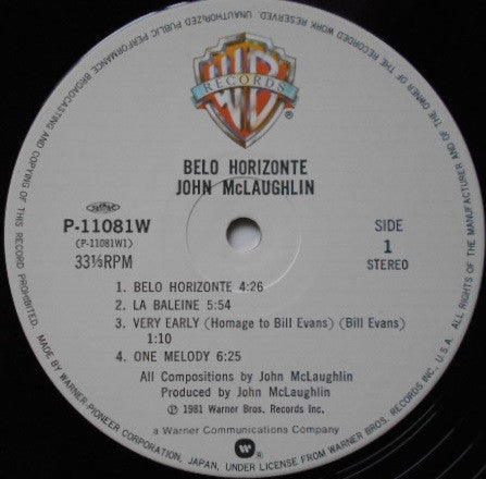 John McLaughlin - Belo Horizonte (Vinyl, LP, Album) Very Good Plus (VG+) / Very Good Plus (VG+)