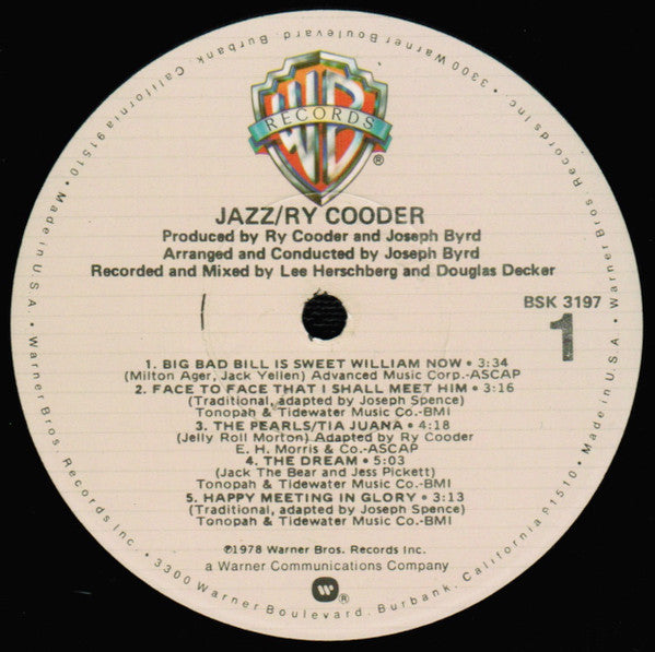 Ry Cooder - Jazz (Vinyl, LP, Album) Very Good (VG) / Very Good (VG)