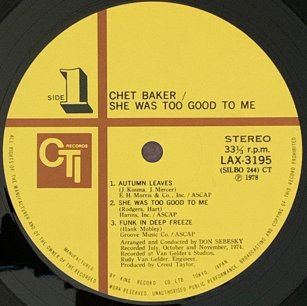 Chet Baker - She Was Too Good To Me (Vinyl, LP, Album, Limited Edit...