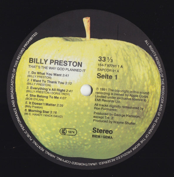 Billy Preston - That's The Way God Planned It (Vinyl, Vinyl, LP, Album, Reissue, Remastered, 12", 45 RPM) Very Good (VG) / Very Good (VG)