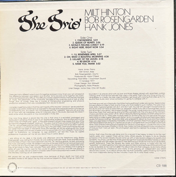 Milt Hinton - The Trio (Vinyl, LP, Album) Very Good Plus (VG+) / Good (G)