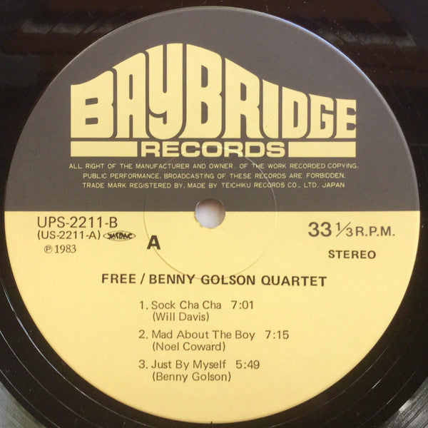 Benny Golson Quartet - Free (Vinyl, LP, Album, Reissue, Stereo) Near Mint (NM or M-) / Very Good (VG)