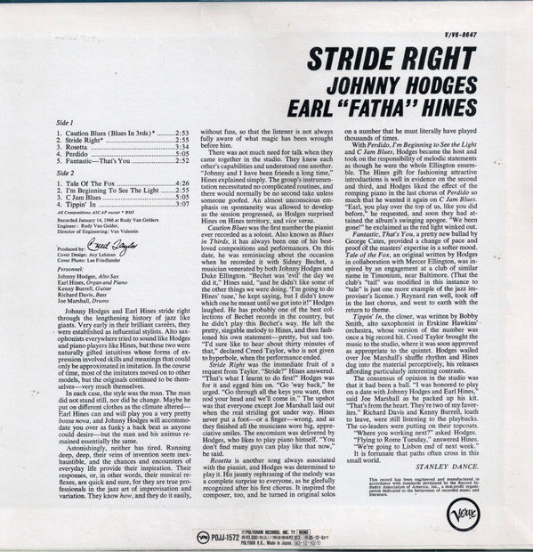 Johnny Hodges - Stride Right (Vinyl, LP, Album, Reissue, Mono) Very Good (VG) / Very Good (VG)