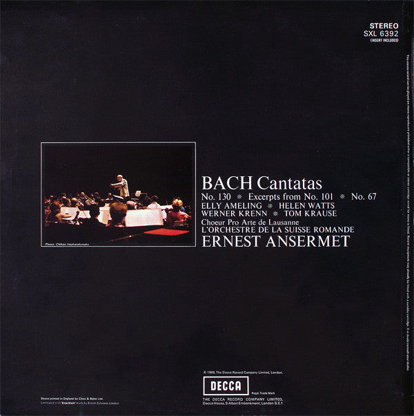 Ernest Ansermet - Bach Cantatas (Vinyl, LP) Very Good Plus (VG+) / Very Good Plus (VG+)