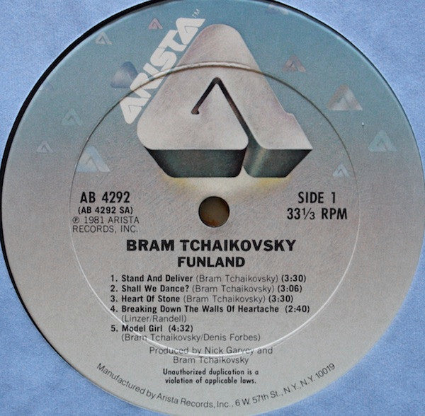 Bram Tchaikovsky - Funland (Vinyl, LP, Album) Good Plus (G+) / Very Good Plus (VG+)