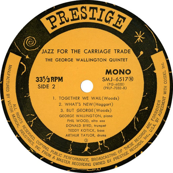 George Wallington Quintet - Jazz For The Carriage Trade (Vinyl, LP, Album, Mono, Reissue) Very Good Plus (VG+) / Very Good (VG)