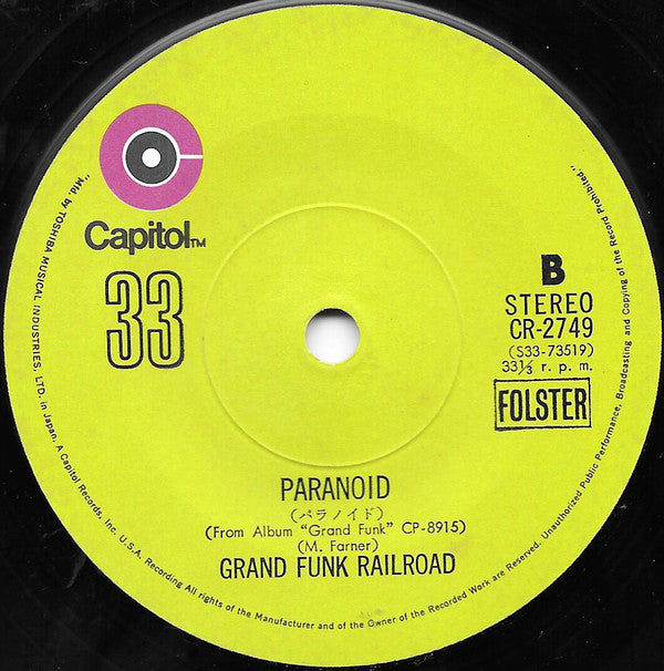Grand Funk Railroad - Inside Looking Out (Vinyl, 7", 33 ⅓ RPM, Single, Stereo) Very Good (VG) / Good (G)