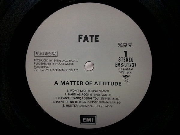 Fate (5) - A Matter Of Attitude (Vinyl, LP, Album, Promo) Very Good (VG) / Very Good (VG)