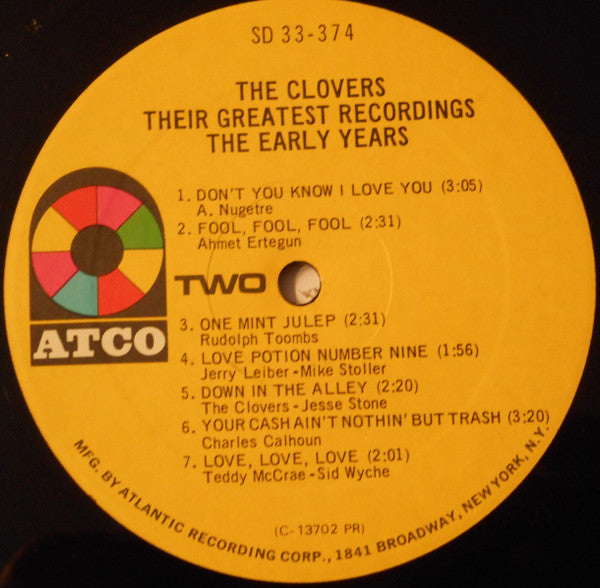 The Clovers - Their Greatest Recordings, The Early Years (Vinyl, LP, Compilation, Mono) Very Good (VG) / Good Plus (G+)