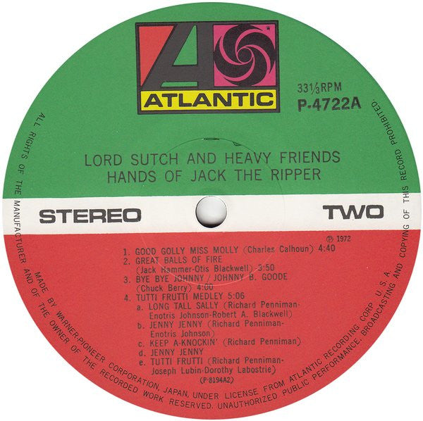 Lord Sutch And Heavy Friends - Hands Of Jack The Ripper (Vinyl, LP, Limited Edition, Reissue) Very Good Plus (VG+) / Very Good Plus (VG+)