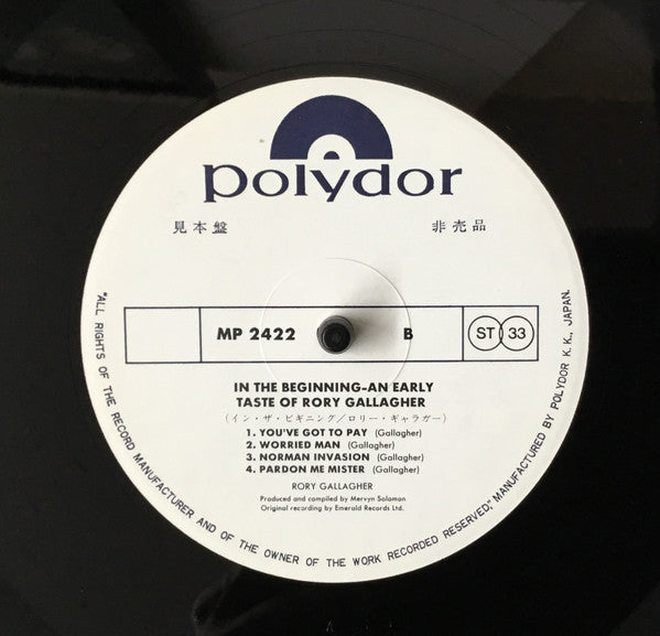 Rory Gallagher - In The Beginning - An Early Taste Of Rory Gallagher (Vinyl, LP, Album, Promo) Very Good Plus (VG+) / Very Good (VG)