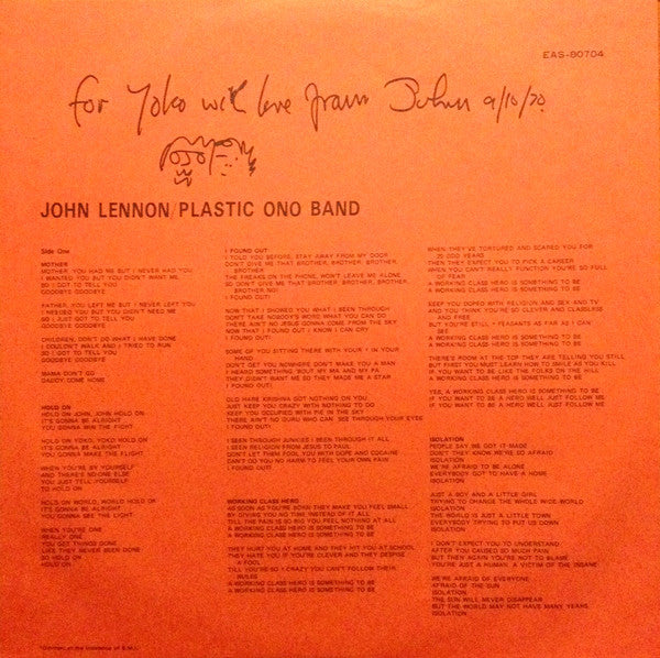 John Lennon - Plastic Ono Band (Vinyl, LP, Album, Reissue, Stereo) Very Good Plus (VG+) / Very Good Plus (VG+)