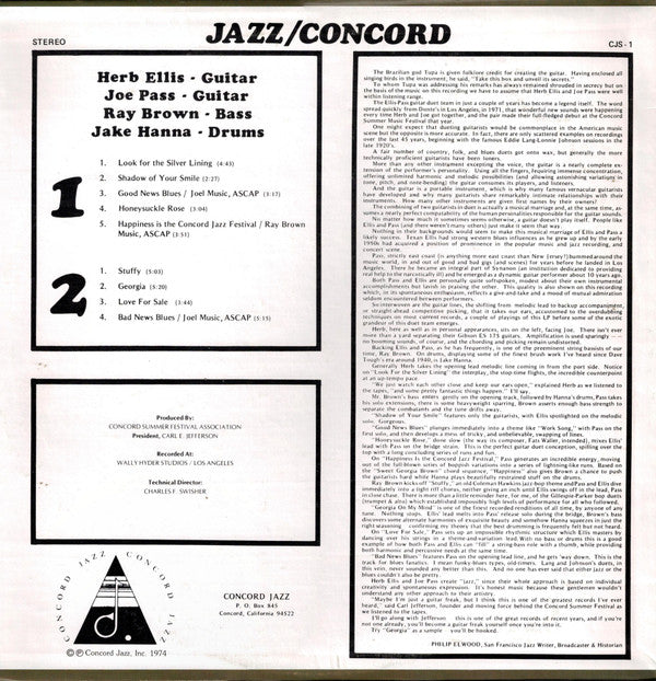 Joe Pass - Jazz/Concord (Vinyl, LP, Album, Stereo) Very Good (VG) / Good Plus (G+)