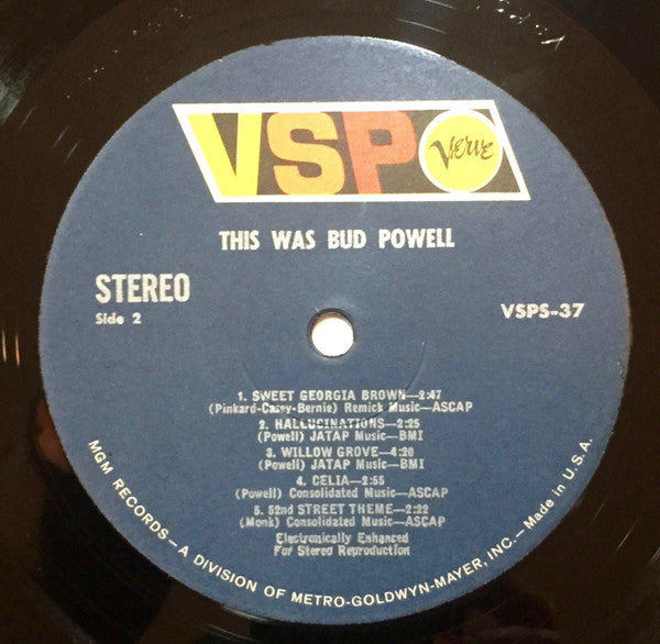 Bud Powell - This Was Bud Powell (Vinyl, LP, Compilation, Stereo) Very Good (VG) / Good Plus (G+)