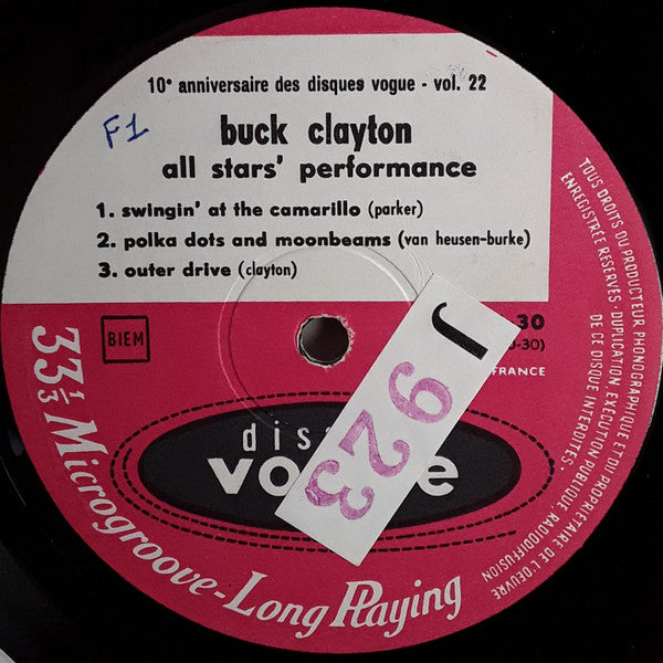 Buck Clayton - All Stars' Performance (Vinyl, LP, Album, Mono) Very Good Plus (VG+) / Very Good Plus (VG+)