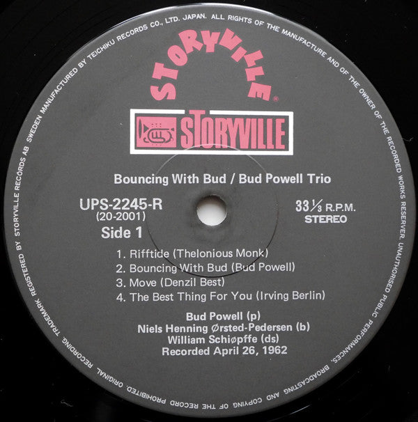 The Bud Powell Trio - Bouncing With Bud (Vinyl, LP, Album, Reissue, Stereo) Very Good Plus (VG+) / Very Good (VG)