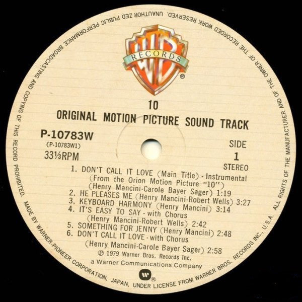 Henry Mancini - "10" (Original Motion Picture Sound Track) (Vinyl, LP, Album) Very Good (VG) / Very Good (VG)