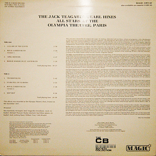 Jack Teagarden - The Jack Teagarden / Earl Hines All Stars At The Olympia Theatre Paris (Vinyl, LP, Album, Mono) Very Good Plus (VG+) / Very Good Plus (VG+)