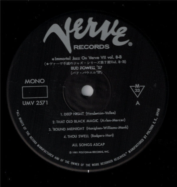 Bud Powell - Bud Powell '57 (Vinyl, LP, Album, Reissue, Mono) Near Mint (NM or M-) / Very Good Plus (VG+)