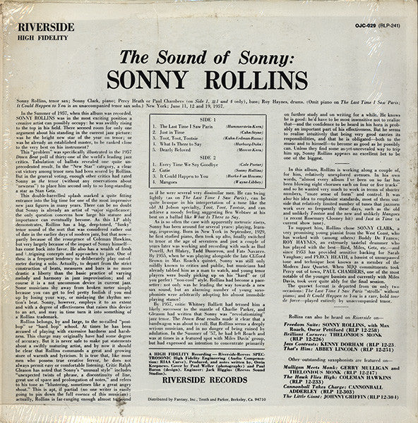 Sonny Rollins - The Sound Of Sonny (Vinyl, LP, Album, Reissue, Mono) Very Good (VG) / Very Good (VG)