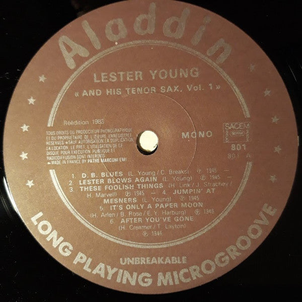 Lester Young - And His Tenor Sax. Vol.1 (Vinyl, LP, Compilation, Reissue, Mono) Very Good Plus (VG+) / Very Good (VG)