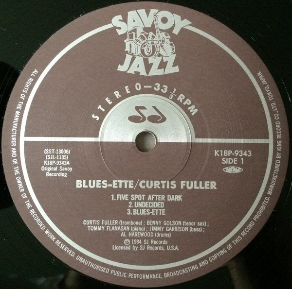 Curtis Fuller's Quintet - Blues-ette (Vinyl, LP, Album, Limited Edition, Reissue) Near Mint (NM or M-) / Very Good (VG)