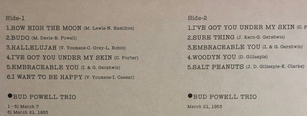 Bud Powell - 1953 Spring Sessions - Broadcast Performances (Vinyl, ...
