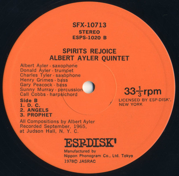Albert Ayler - Spirits Rejoice (Vinyl, LP, Album, Reissue) Very Good Plus (VG+) / Very Good Plus (VG+)