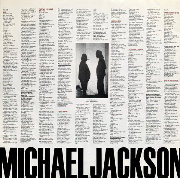 Michael Jackson - Bad (Vinyl, LP, Album) Very Good Plus (VG+) / Very Good (VG)