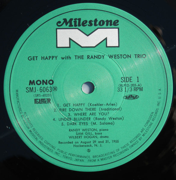 Randy Weston Trio - Get Happy With The Randy Weston Trio (Vinyl, LP, Album, Reissue, Mono) Very Good Plus (VG+) / Very Good (VG)