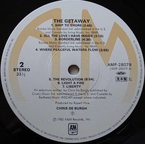 Chris de Burgh - The Getaway (Vinyl, LP, Album, Promo) Very Good (VG) / Good Plus (G+)
