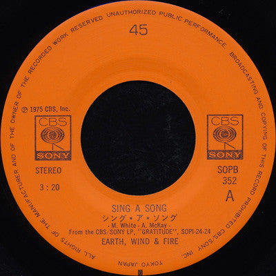 Earth, Wind & Fire - Sing A Song (Vinyl, 7", Single) Very Good Plus (VG+) / Very Good (VG)