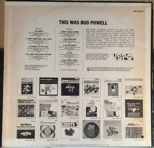 Bud Powell - This Was Bud Powell (Vinyl, LP, Compilation, Stereo) Very Good (VG) / Good Plus (G+)