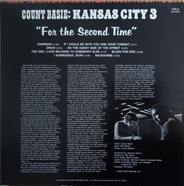 Count Basie - For The Second Time (Vinyl, LP, Album, Stereo) Very Good (VG) / Very Good (VG)