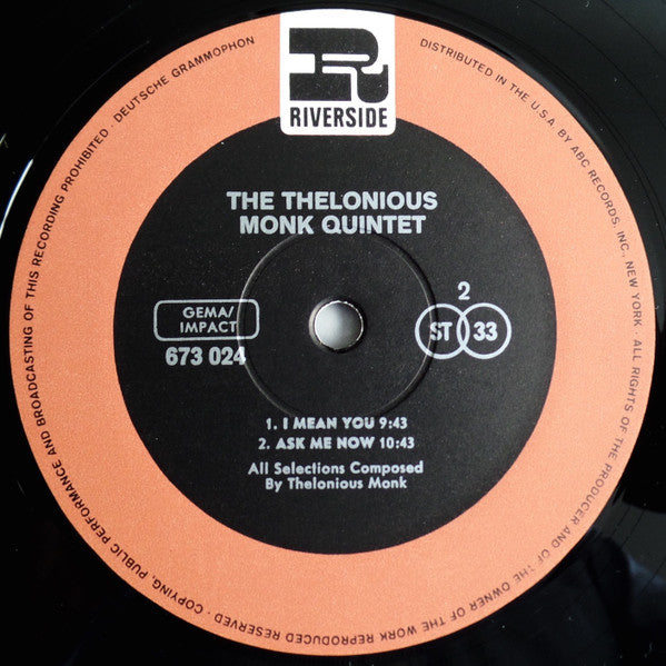 The Thelonious Monk Quintet - The Thelonious Monk Quintet (Vinyl, LP, Album, Reissue) Very Good (VG) / Good Plus (G+)