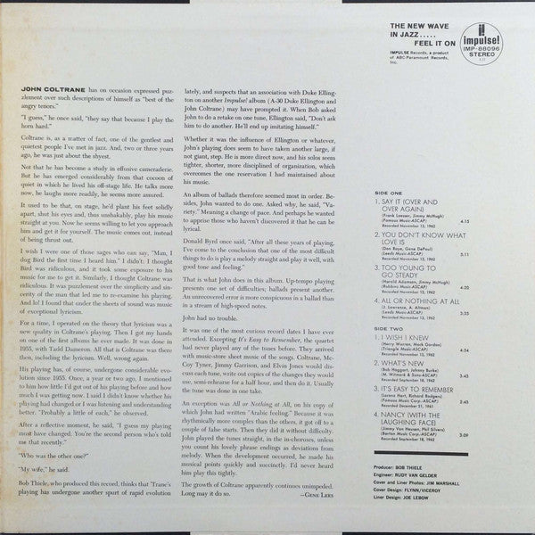 The John Coltrane Quartet - Ballads (Vinyl, LP, Album, Reissue, Ste...