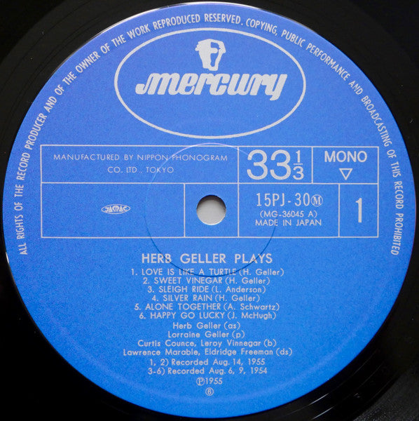 Herb Geller - Herb Geller Plays (Vinyl, LP, Album, Mono, Reissue) Very Good Plus (VG+) / Very Good (VG)
