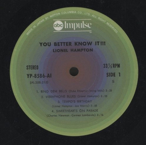 Lionel Hampton - You Better Know It!!! (Vinyl, LP, Album, Reissue, Stereo) Very Good Plus (VG+) / Very Good Plus (VG+)