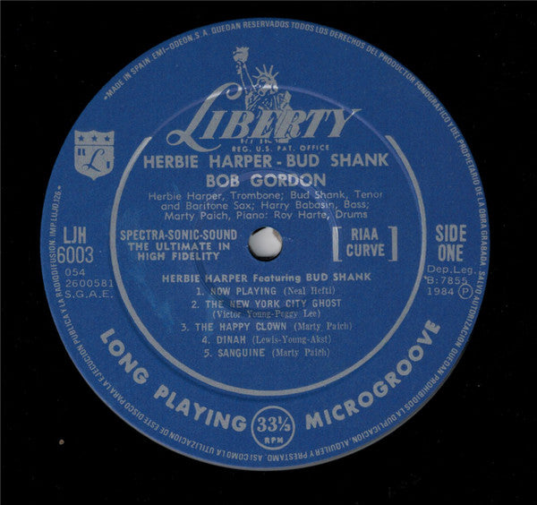Herb Harper - Herbie Harper Featuring Bud Shank And Bob Gordon (Vinyl, LP, Album, Reissue) Very Good (VG) / Good (G)