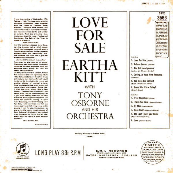 Eartha Kitt - Love For Sale (Vinyl, LP, Album, Reissue, Stereo) Very Good (VG) / Very Good Plus (VG+)