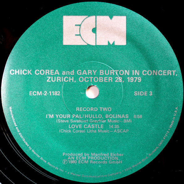 Gary Burton / Chick Corea - In Concert, Zürich, October 28, 1979 (2xVinyl, LP, Album) Very Good Plus (VG+) / Very Good (VG)