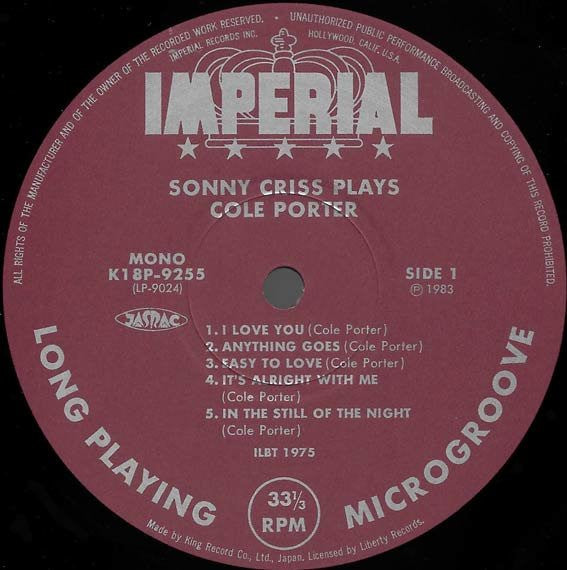 Sonny Criss - Sonny Criss Plays Cole Porter (Vinyl, LP, Album, Reis...