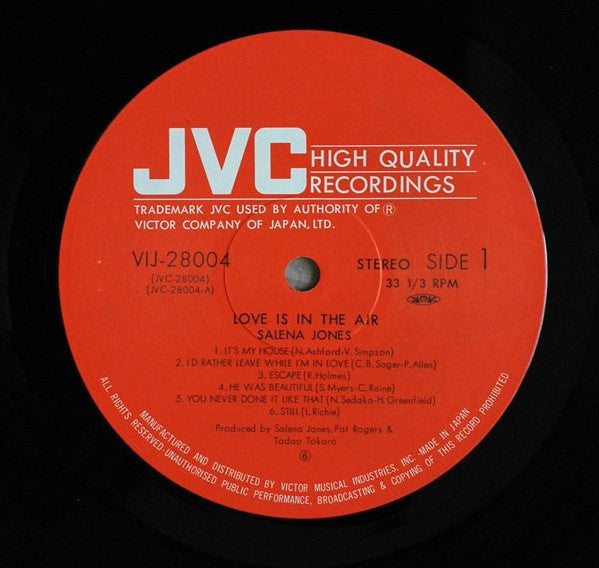 Salena Jones - Love Is In The Air = ラブ・イズ・イン・ジ・エアー (Vinyl, LP, Album, Stereo) Very Good Plus (VG+) / Very Good (VG)
