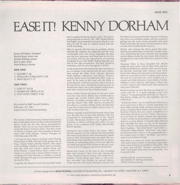 Kenny Dorham - Ease It (Vinyl, LP, Album) Very Good Plus (VG+) / Good Plus (G+)