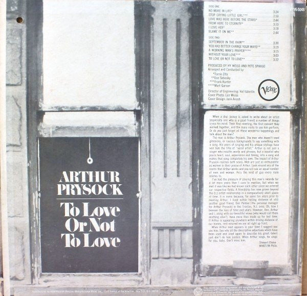 Arthur Prysock - To Love Or Not To Love (Vinyl, LP, Album) Very Good (VG) / Good Plus (G+)