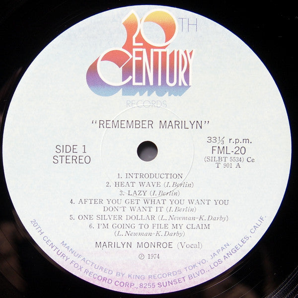 Marilyn Monroe - Remember Marilyn (Vinyl, LP, Compilation) Very Good Plus (VG+) / Very Good (VG)