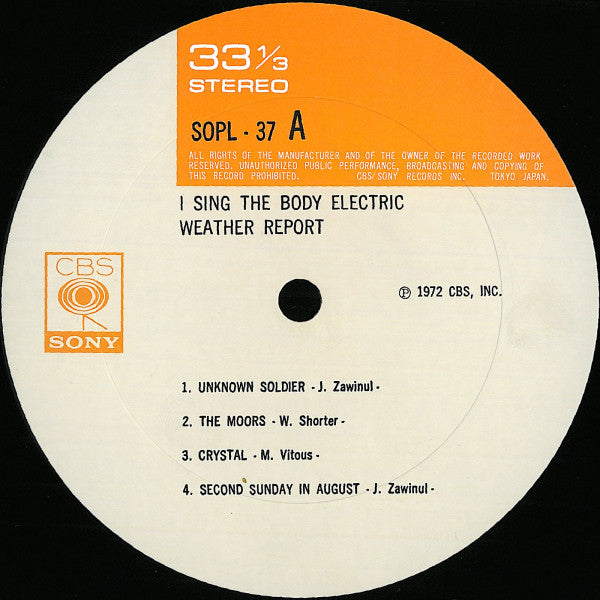 Weather Report - I Sing The Body Electric (Vinyl, LP, Album) Near Mint (NM or M-) / Very Good Plus (VG+)