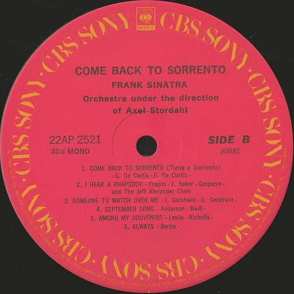 Frank Sinatra - Come Back To Sorrento (Vinyl, LP, Compilation, Reissue, Mono) Near Mint (NM or M-) / Very Good Plus (VG+)