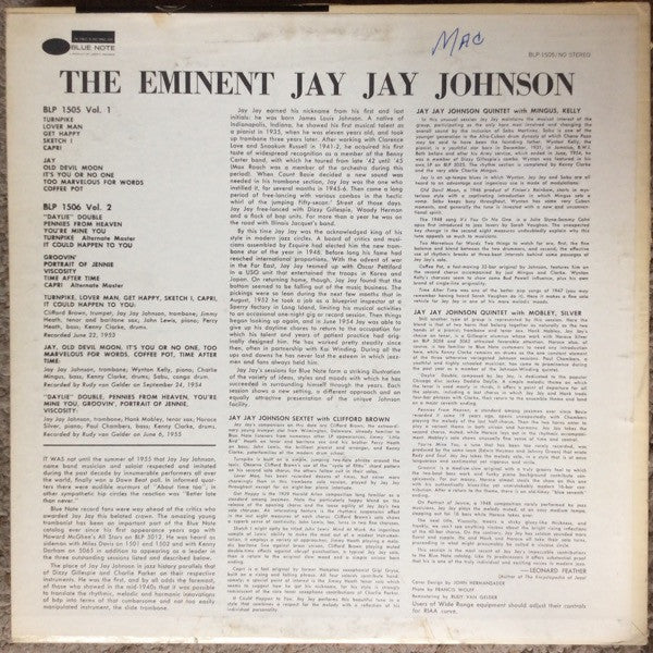 JJ Johnson - The Eminent Jay Jay Johnson Volume 1 (Vinyl, LP, Compilation, Repress, Mono) Very Good (VG) / Very Good (VG)